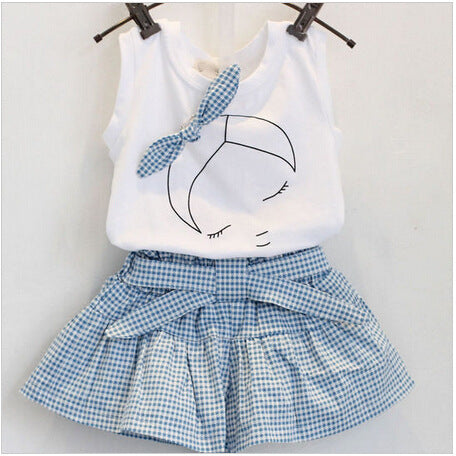 Girls Clothes Set Short Sleeve Shirt Short Skirt 2 Piece Suits