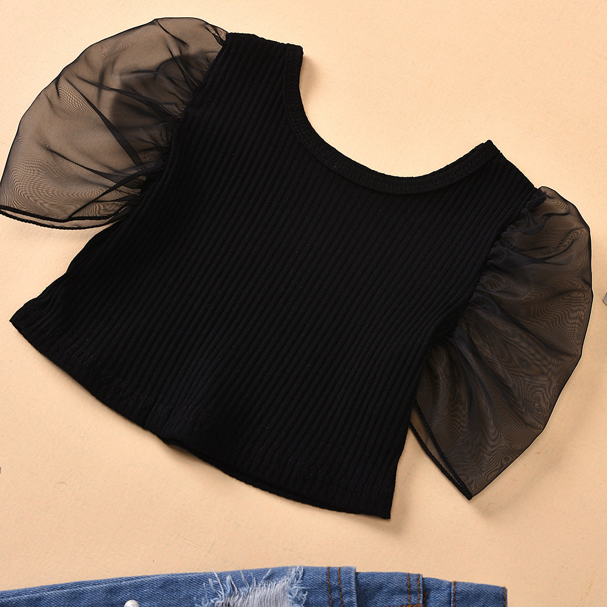 Girls Ripped Hole Embellished Outfit