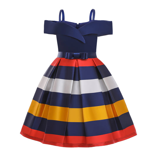 Girl's Strapless Striped Dress